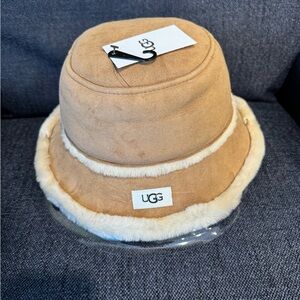 UGG Cream and Tan Shearling Bucket Hat